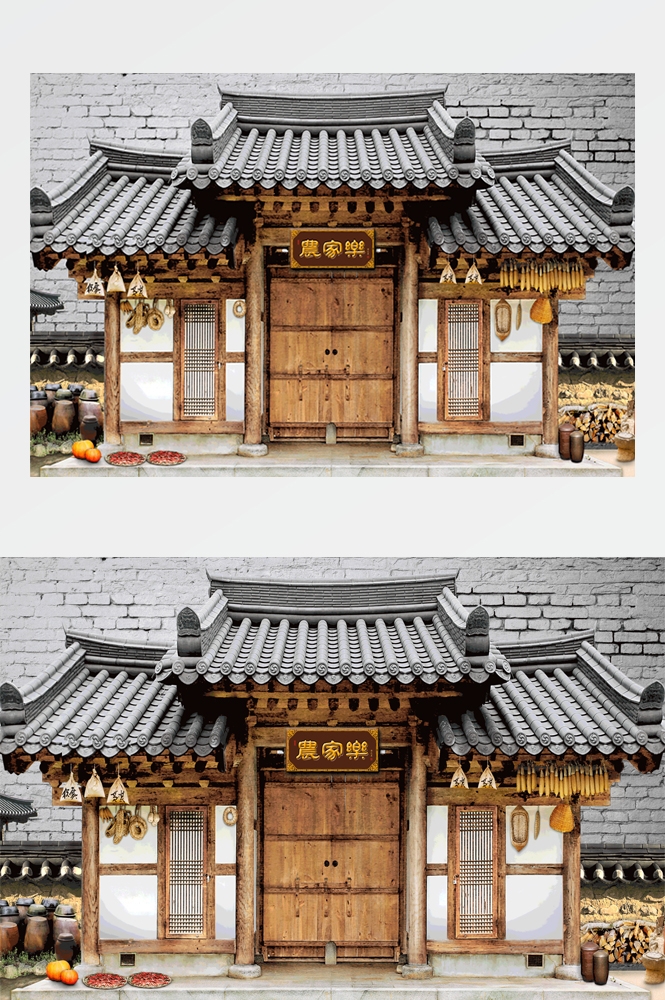 东北农家小院茅草屋饭店装饰画壁画背景墙 (5)
