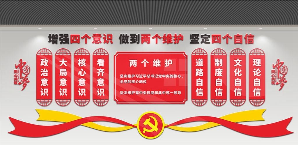 党建文化墙四个意识四个自信两个维护116