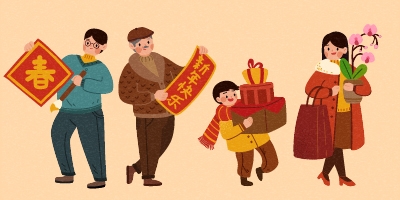 创意时尚卡通春节新年舞狮拜年放鞭炮打鼓民俗人物插画 (8)