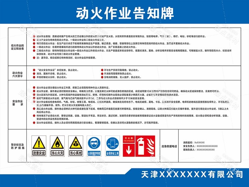 动火作业安全风险点告知牌展板海报安全生产警示牌图片素材