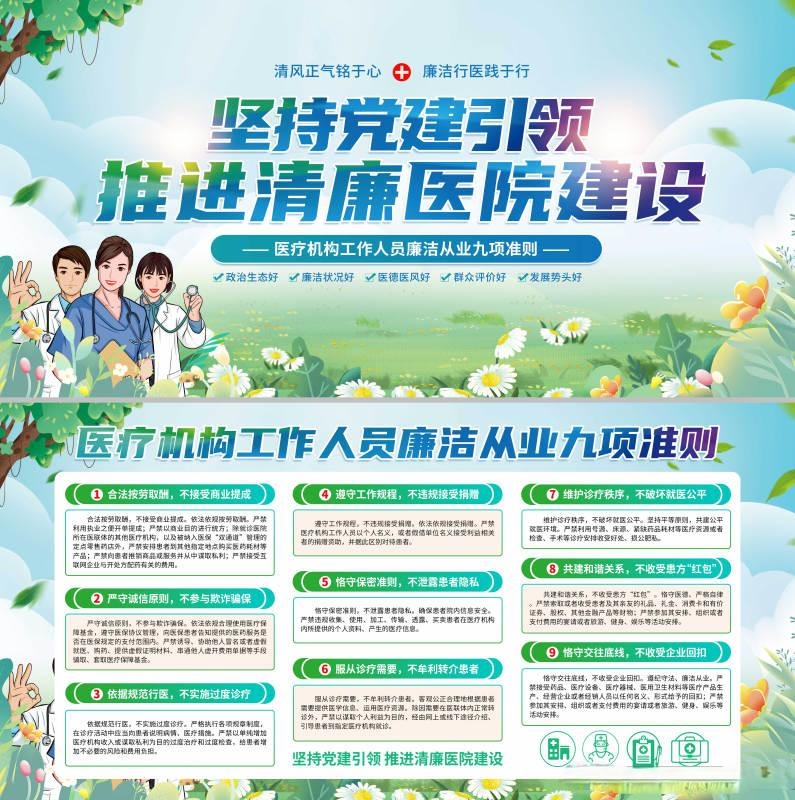 清廉医院建设廉洁从业九项准则党建展板海报2