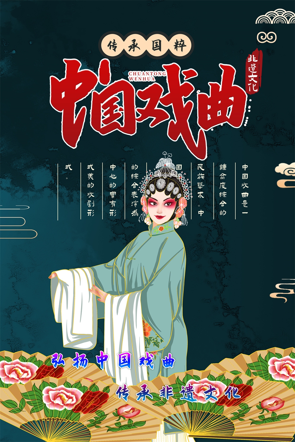 竖版中国传统艺术昆曲粤剧国粹京剧戏曲文化展板海报