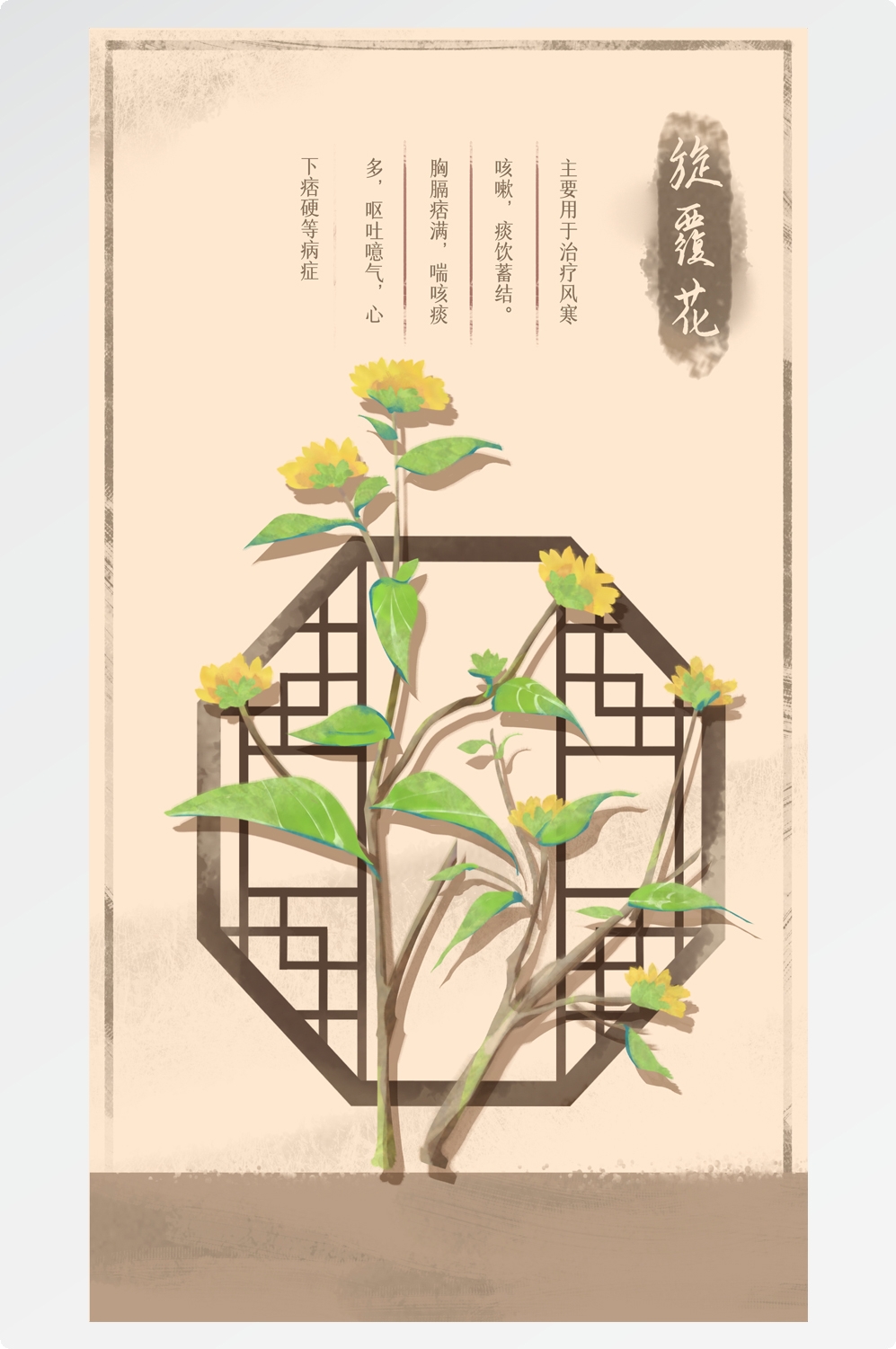 中国传统中医挂画中草药图集插画素材旋复花6