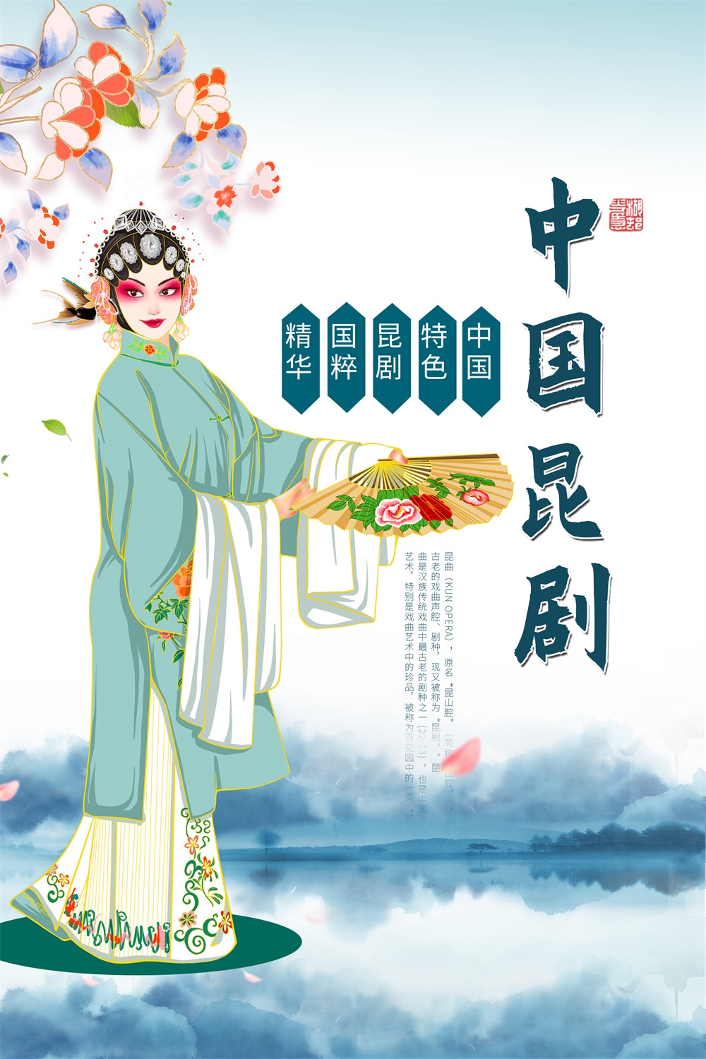 竖版中国传统艺术昆曲粤剧国粹京剧戏曲文化展板海报