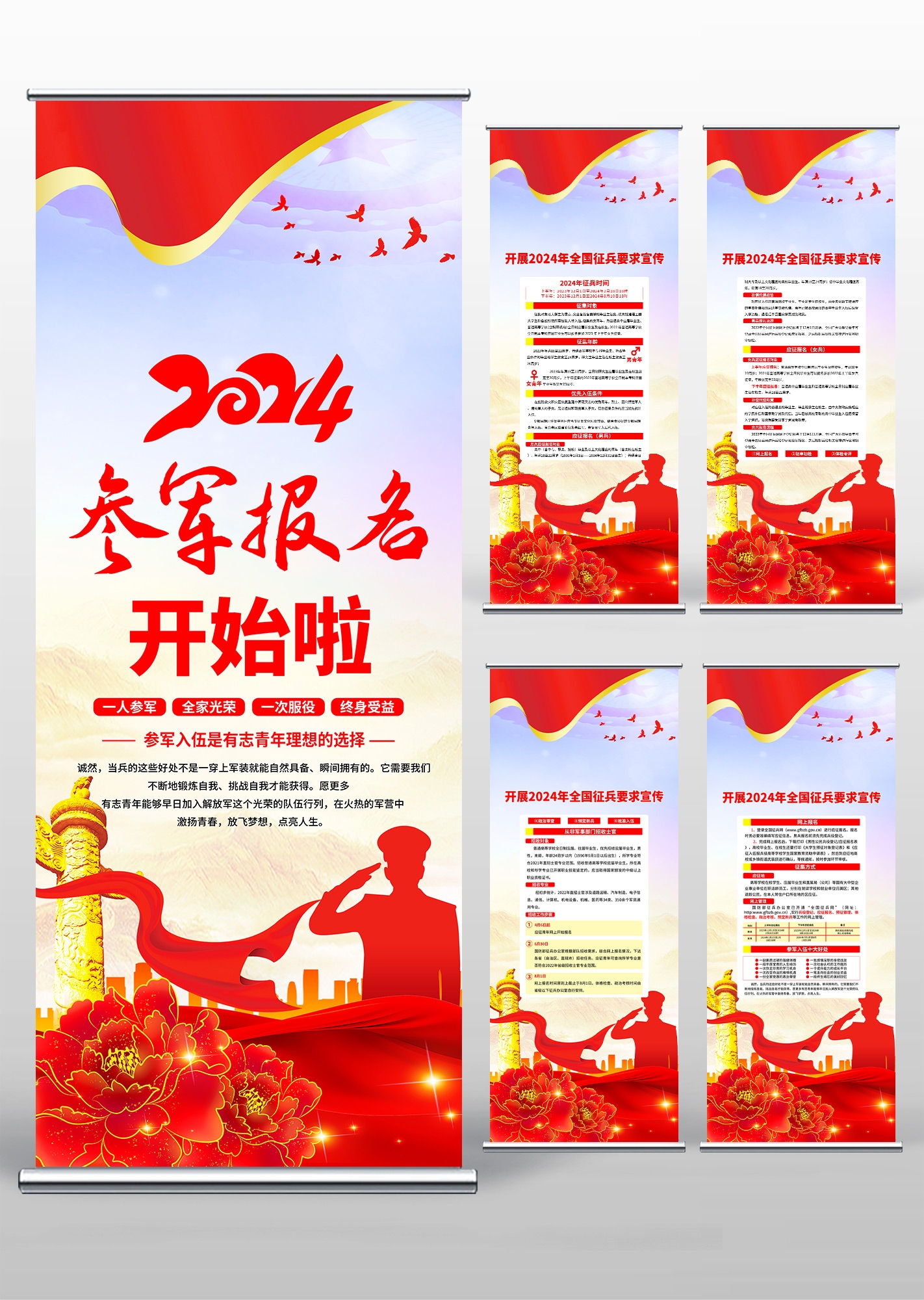 2024年度征兵参军入伍部队政策解读易拉宝