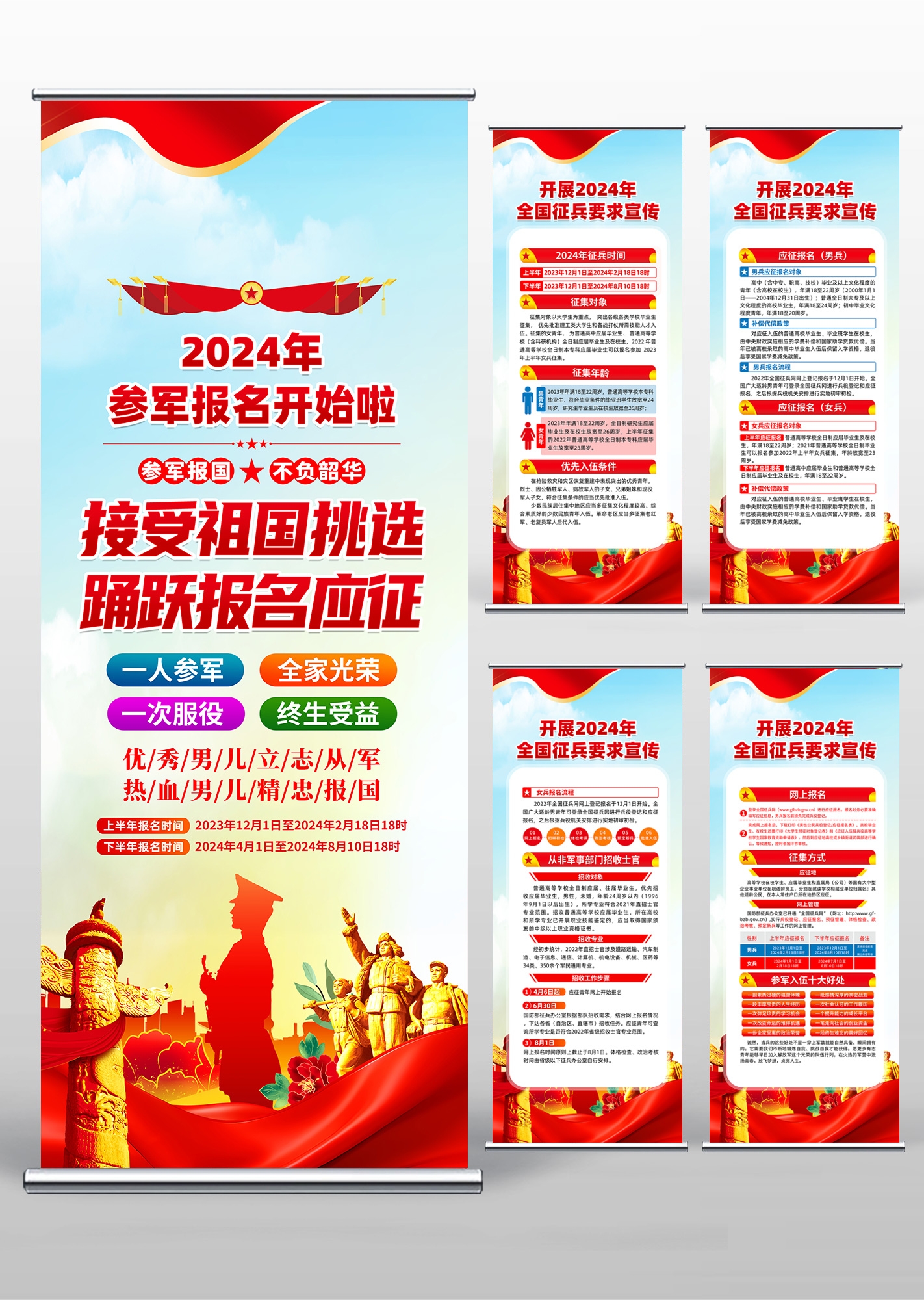 2024年度征兵参军入伍部队政策解读易拉宝