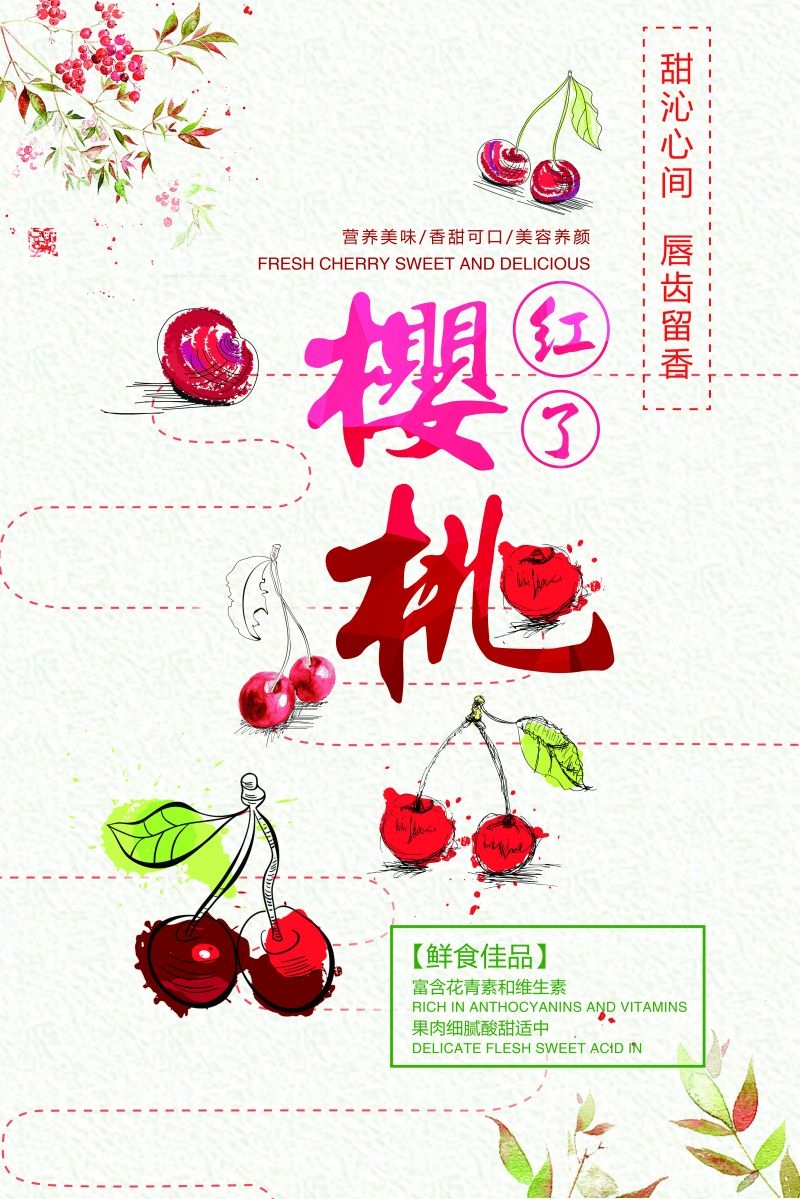 新鲜的樱桃促销宣传单海报展板背景广告设计素材 (8)