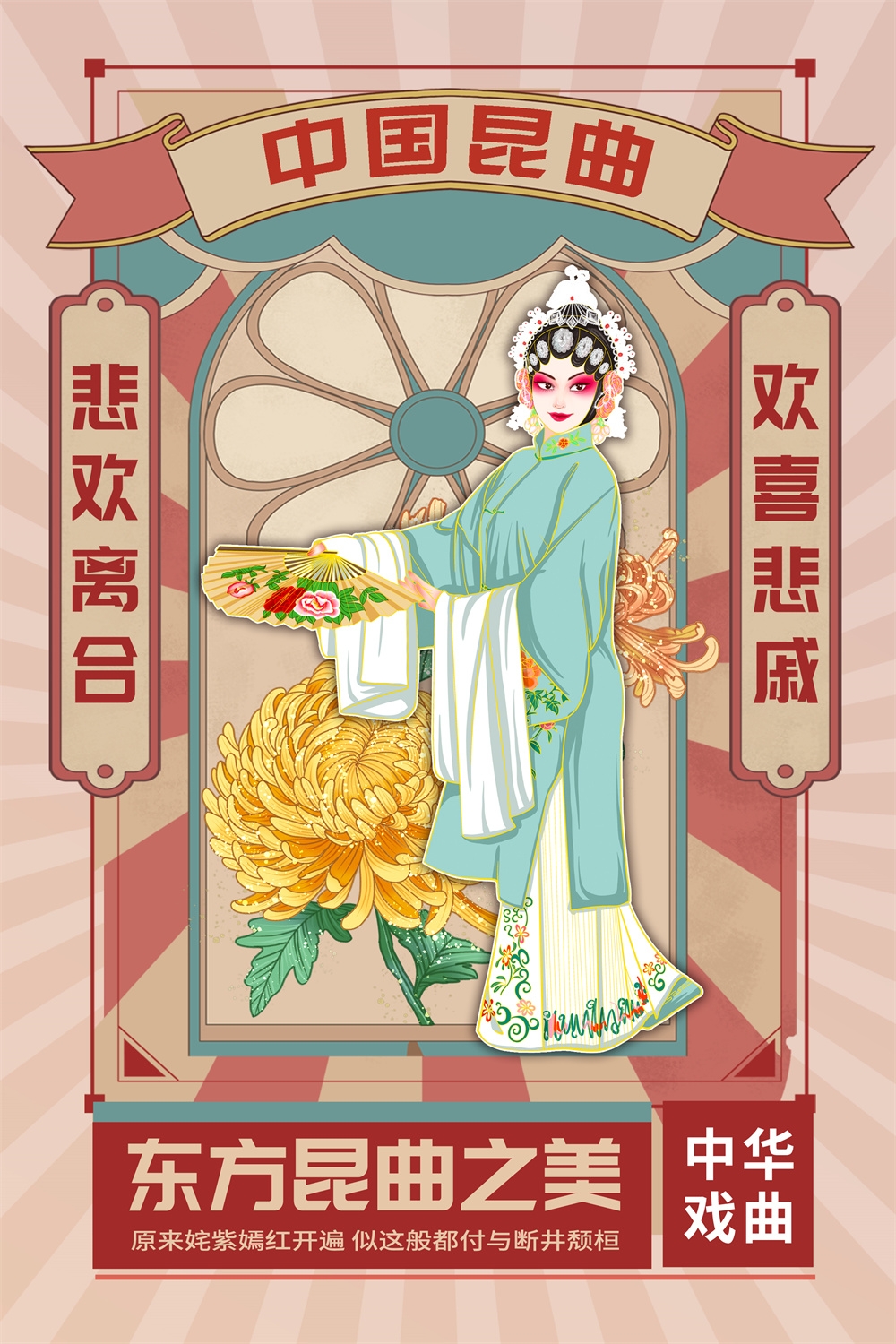 竖版中国传统艺术昆曲粤剧国粹京剧戏曲文化展板海报