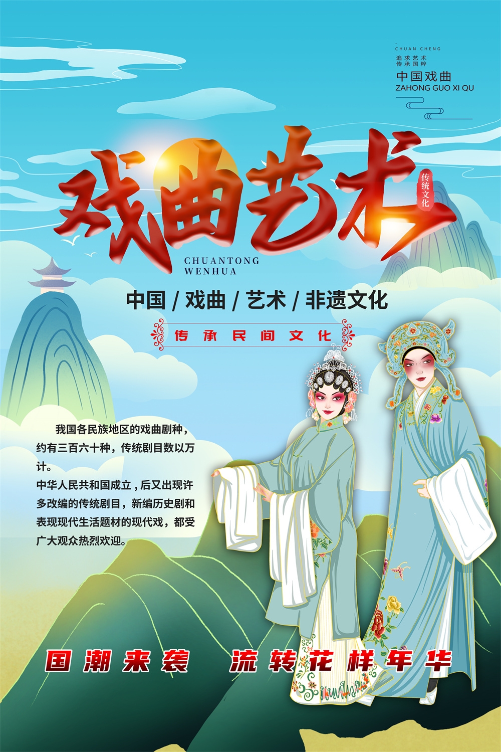 竖版中国传统艺术昆曲粤剧国粹京剧戏曲文化展板海报