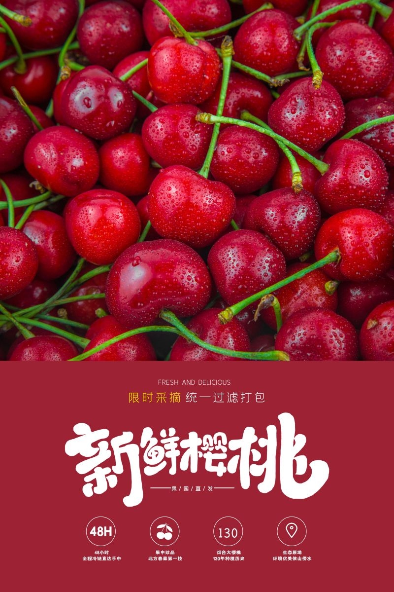 新鲜的樱桃促销宣传单海报展板背景广告设计素材 (46)