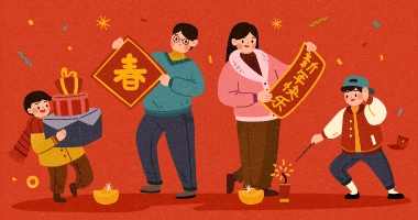 创意时尚卡通春节新年舞狮拜年放鞭炮打鼓民俗人物插画 (2)