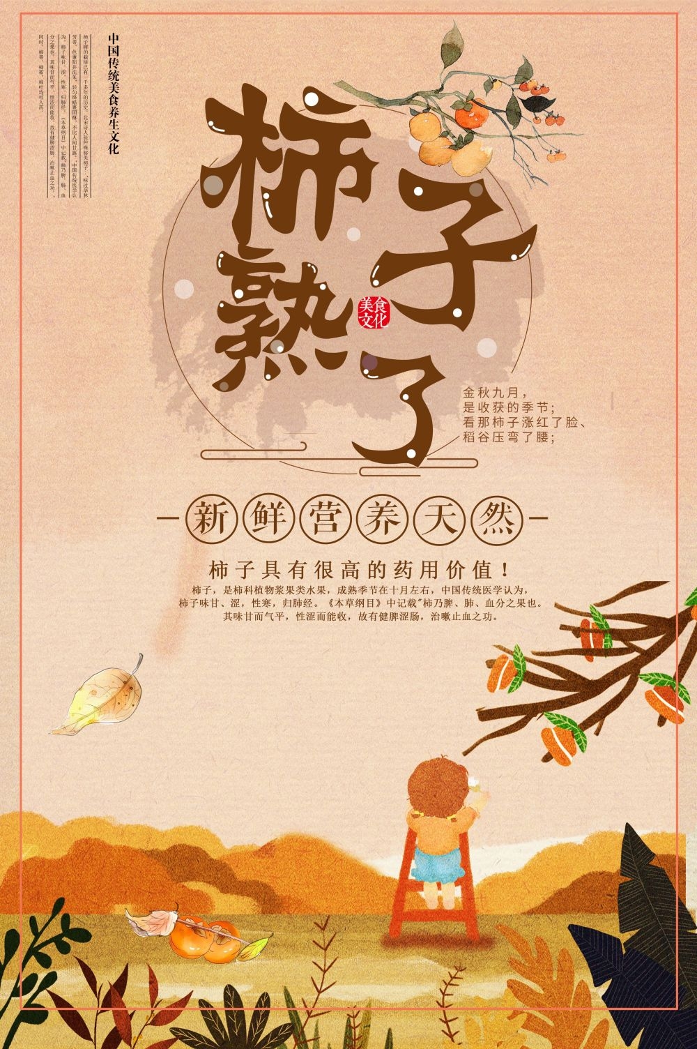 柿子熟了新鲜果蔬水果促销海报展板 (34)