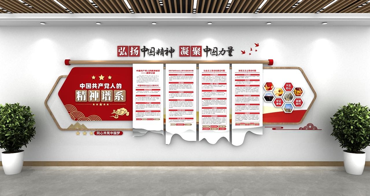 创意画卷中国共产党人精神谱系党建文化墙