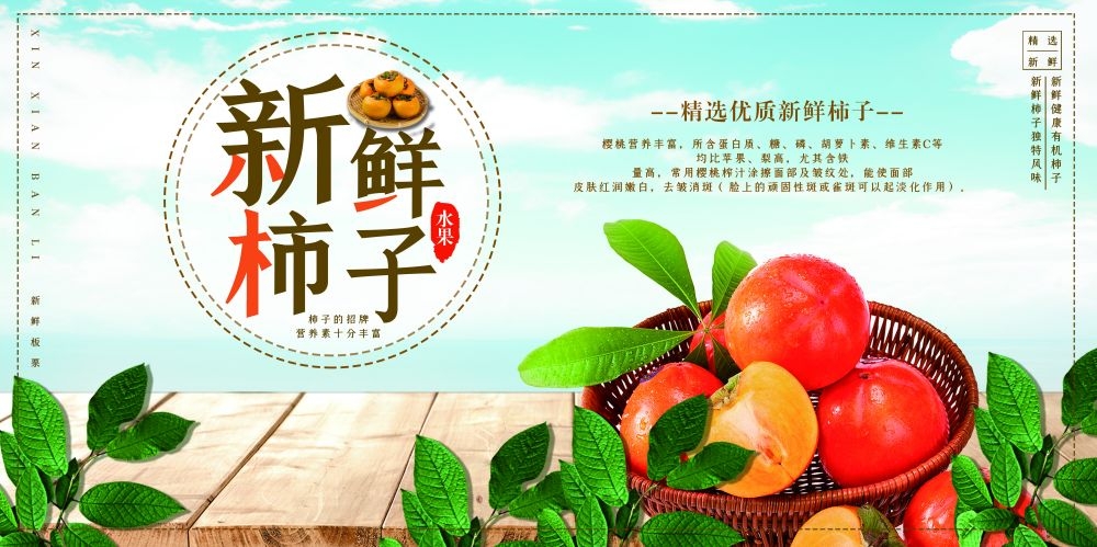 柿子熟了新鲜果蔬水果促销海报展板 (31)