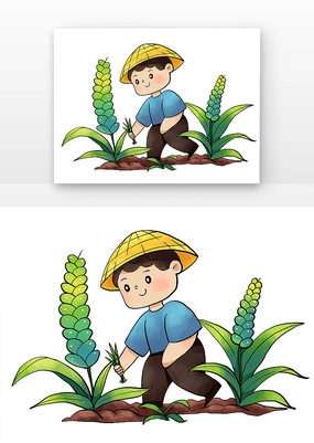 劳动的农民田间拔草图