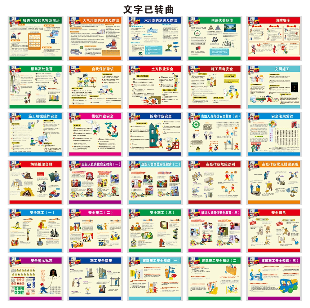 工地安全生产知识漫画围墙围挡展板施工标语海报宣传栏素材22