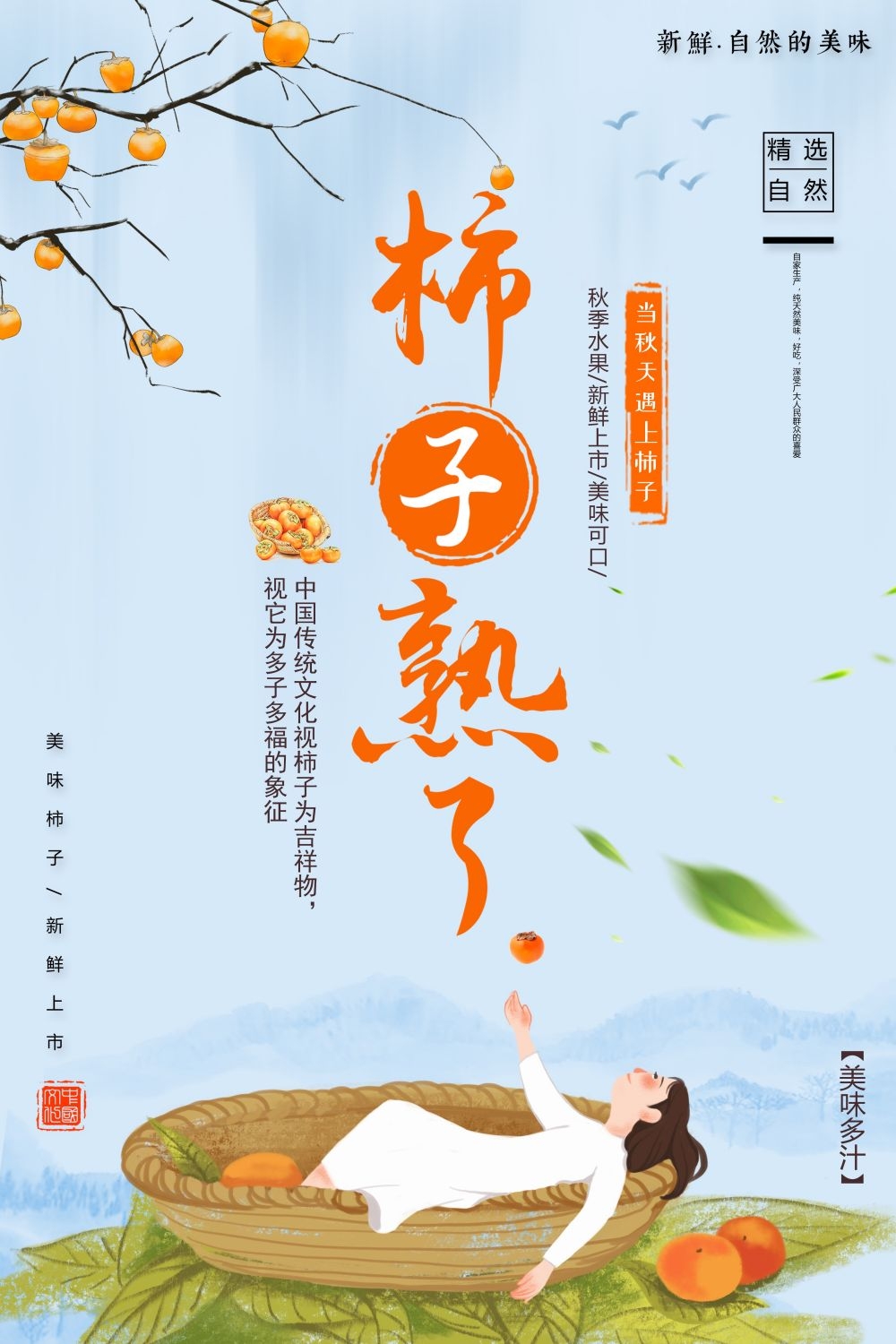 柿子熟了新鲜果蔬水果促销海报展板 (41)