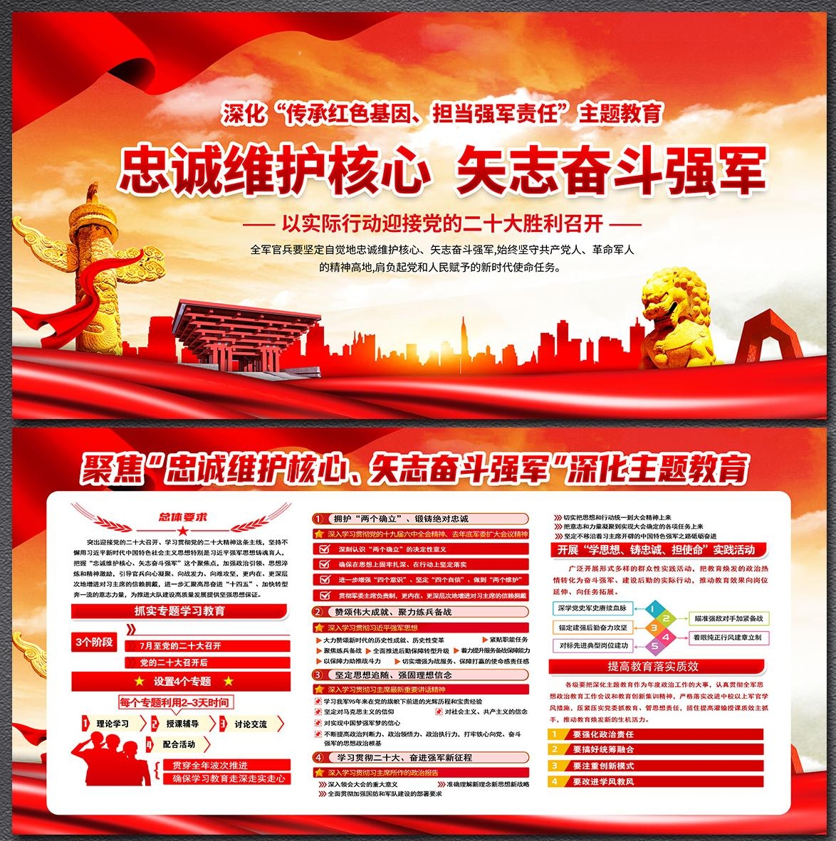 忠诚维护核心矢志奋斗强军红色精神部队展板宣传海报PSD素材 (5)