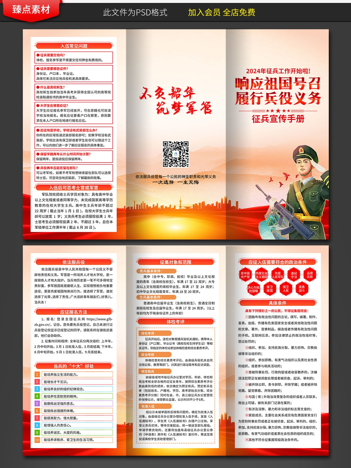 2024年度征兵参军入伍部队政策解读三折页