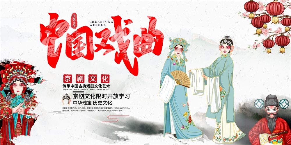 横版中国传统艺术昆曲粤剧国粹京剧戏曲文化展板海报