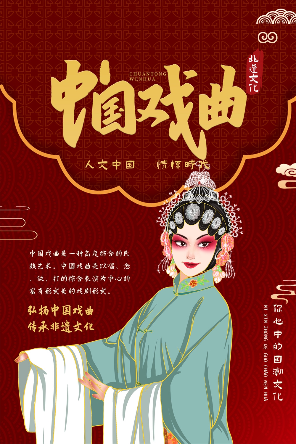 竖版中国传统艺术昆曲粤剧国粹京剧戏曲文化展板海报