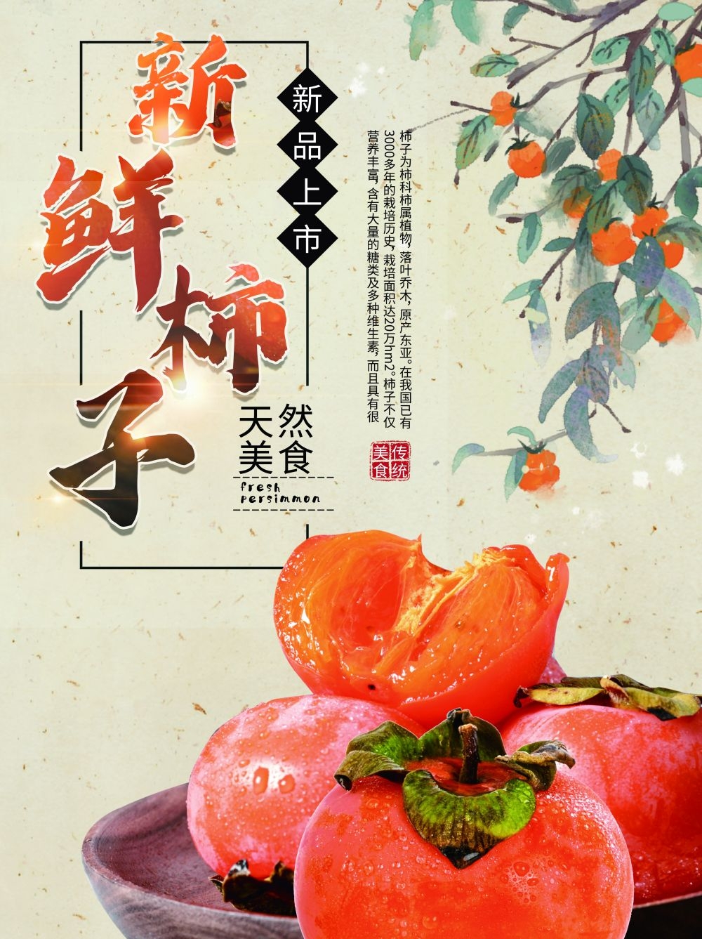 柿子熟了新鲜果蔬水果促销海报展板 (43)