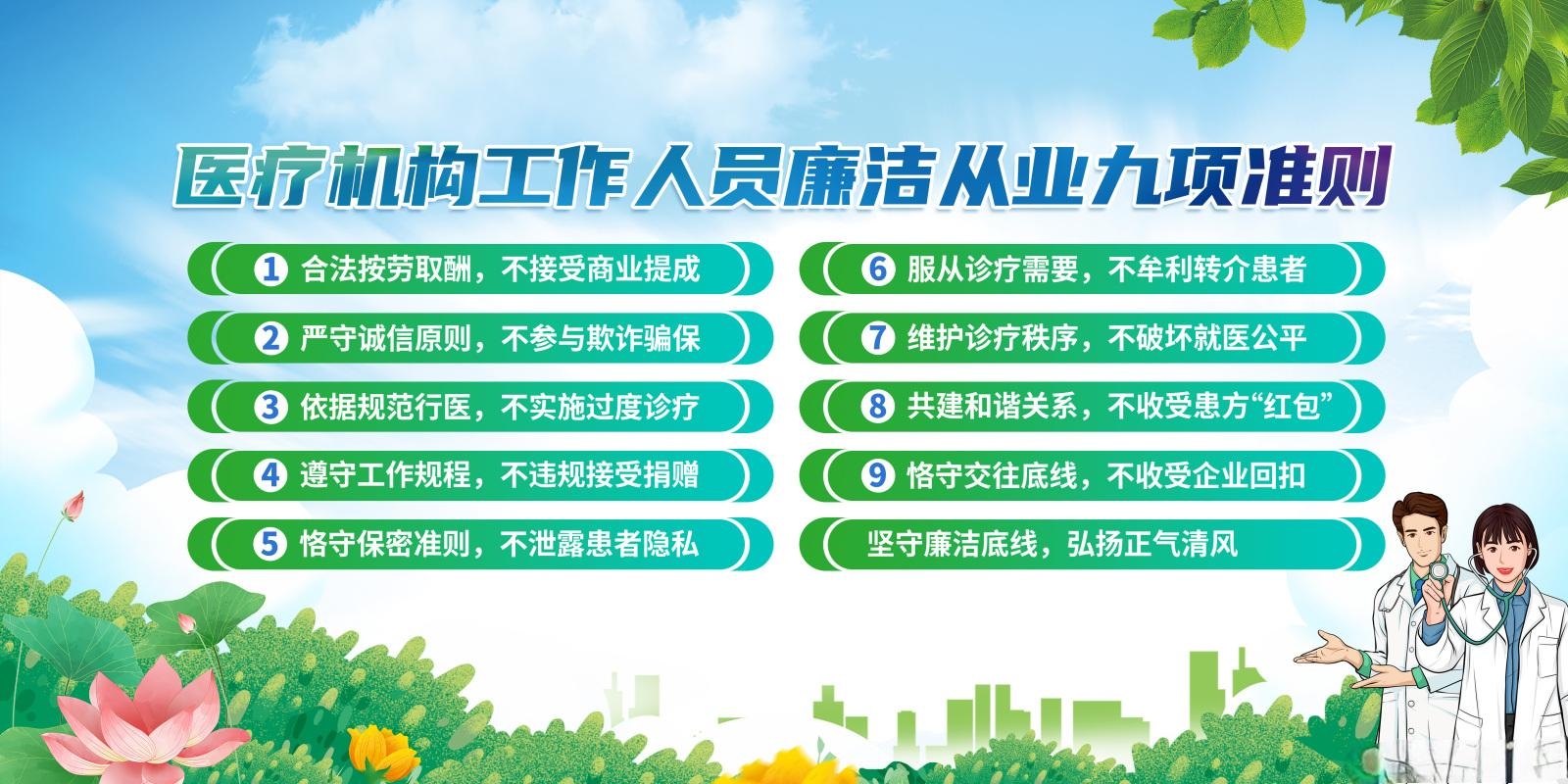 清廉医院建设廉洁从业九项准则党建展板海报