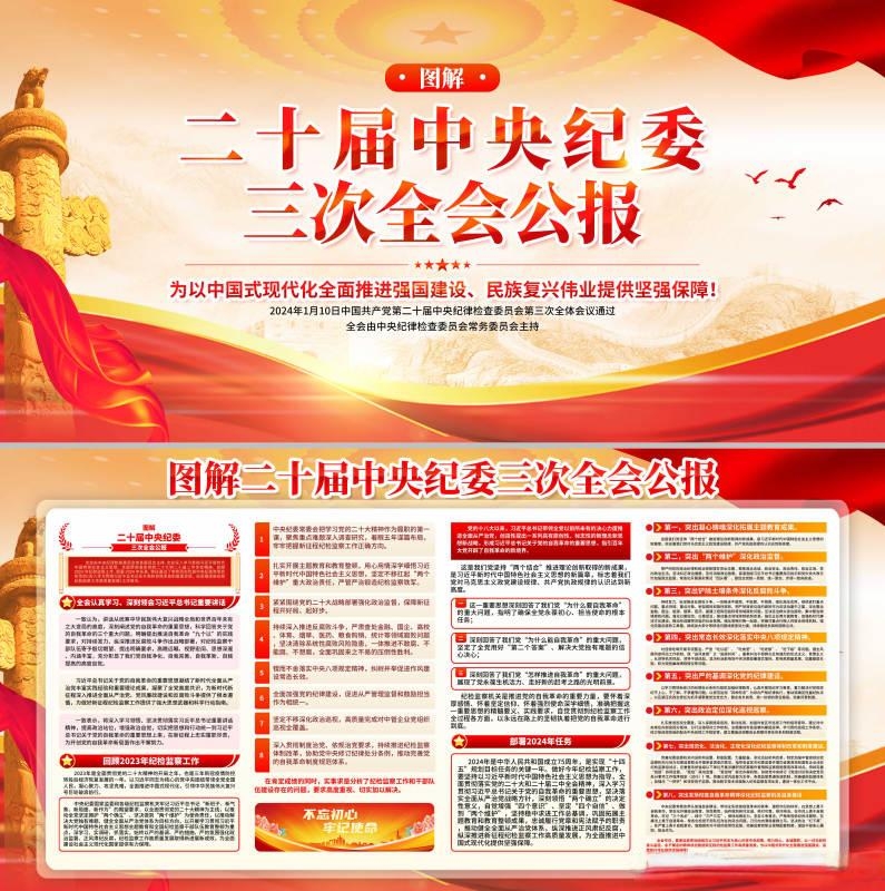 二十届中央纪委三次全会公报党建展板海报