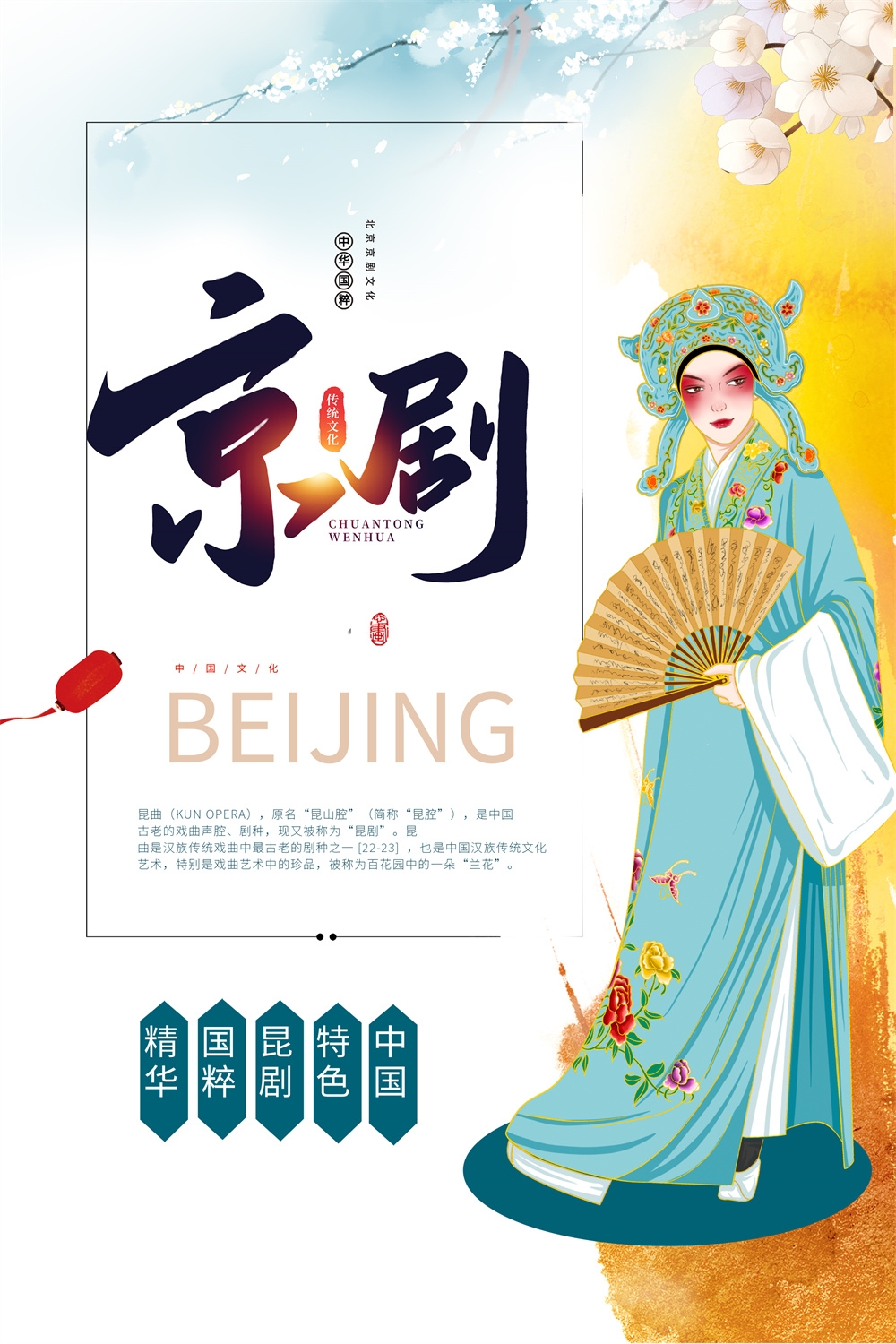 竖版中国传统艺术昆曲粤剧国粹京剧戏曲文化展板海报