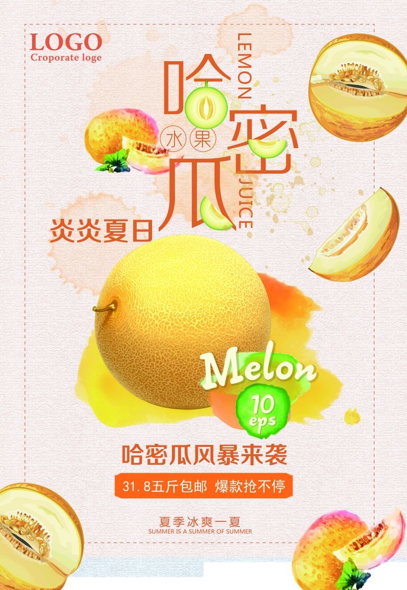 新鲜哈密瓜海报展板背景促销宣传素材 (5)