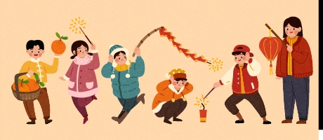 创意时尚卡通春节新年舞狮拜年放鞭炮打鼓民俗人物插画 (6)