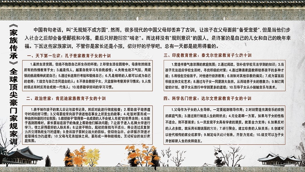 中国风家规家风家教社区宣传展板传统美德家训海报图片素材