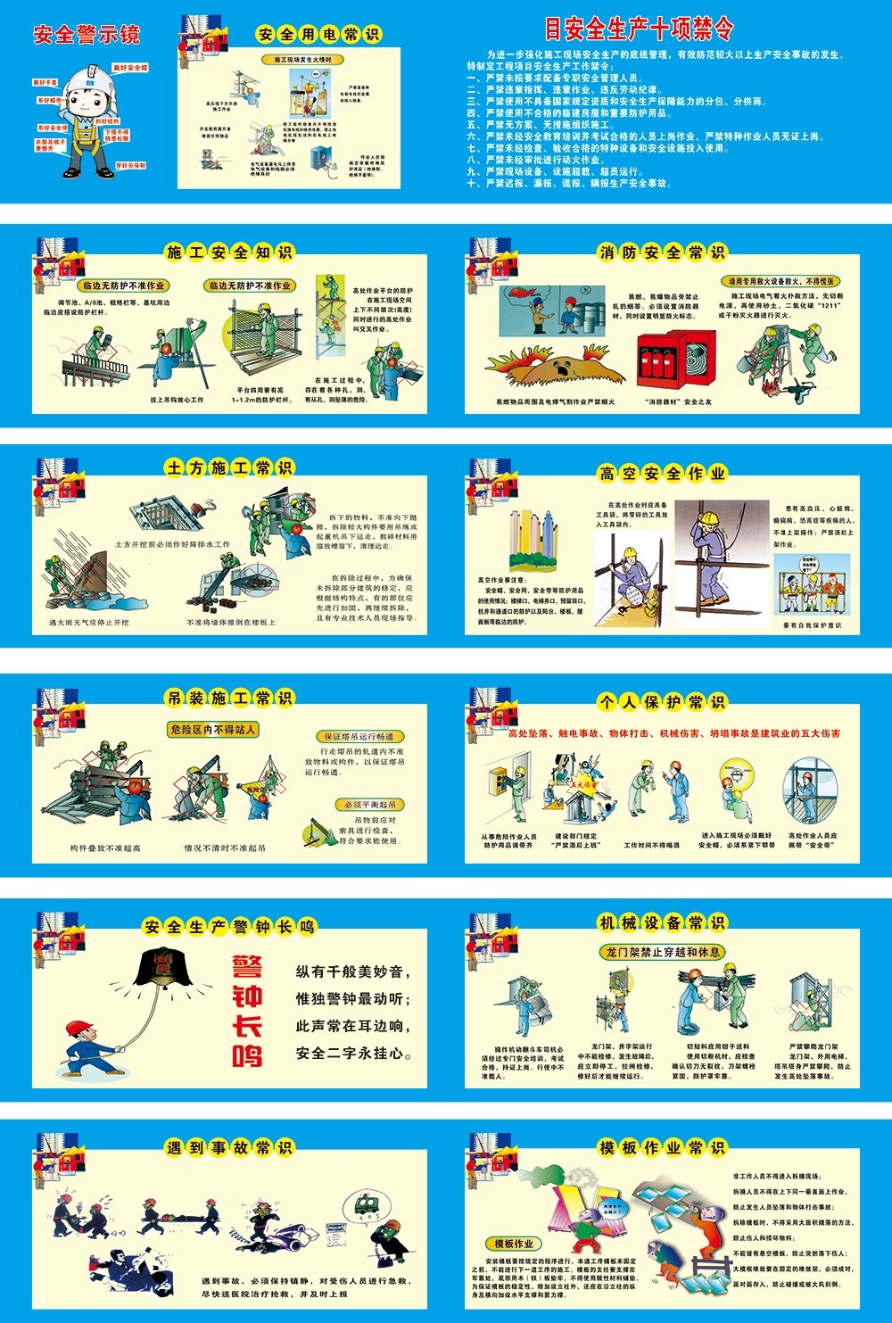 工地安全生产知识漫画围墙围挡展板施工标语海报宣传栏素材15