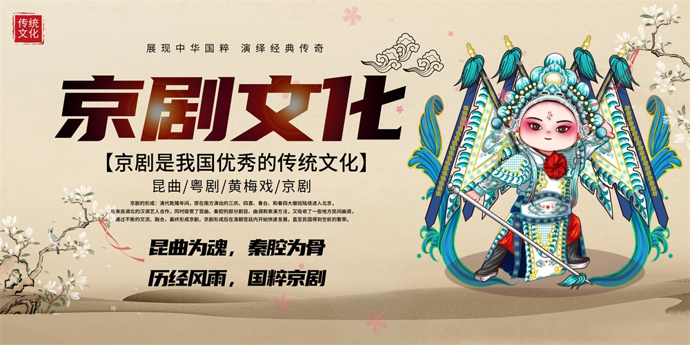 横版中国传统艺术昆曲粤剧国粹京剧戏曲文化展板海报