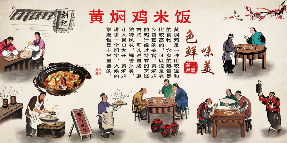 饭店灯箱黄焖鸡米饭复古海报壁画背景墙