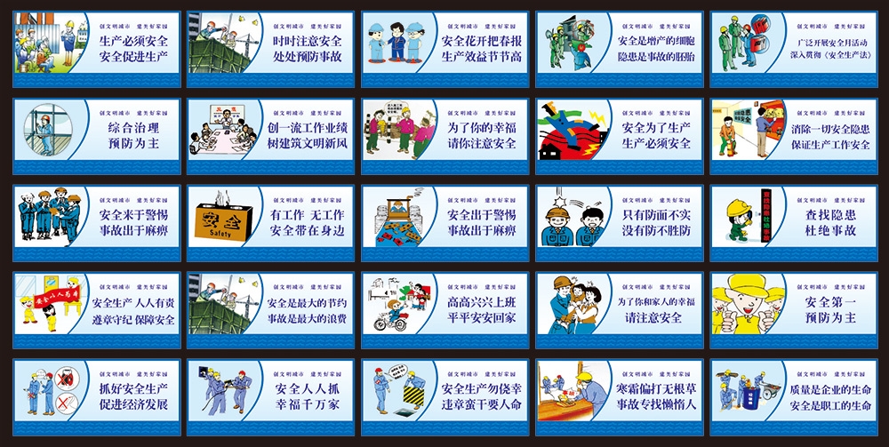 工地安全生产知识漫画围墙围挡展板施工标语海报宣传栏素材13