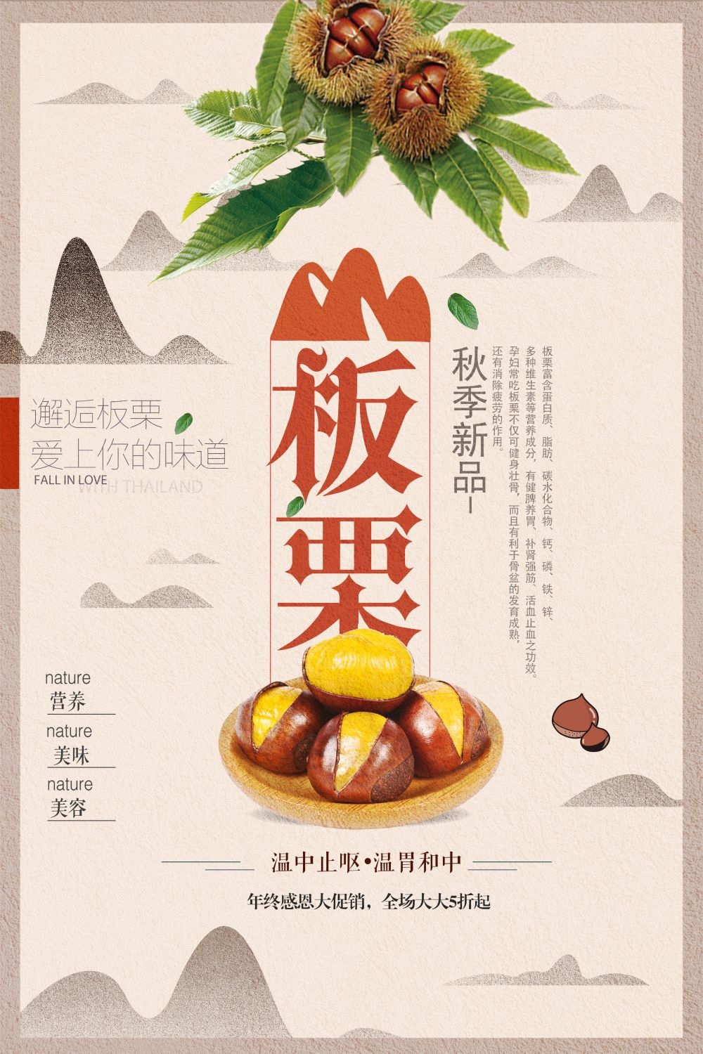 干果坚果糖炒板栗板栗促销宣传广告设计海报模板素材 (25)