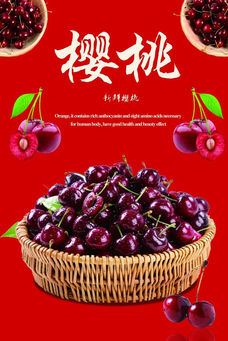 新鲜的樱桃促销宣传单海报展板背景广告设计素材 (33)