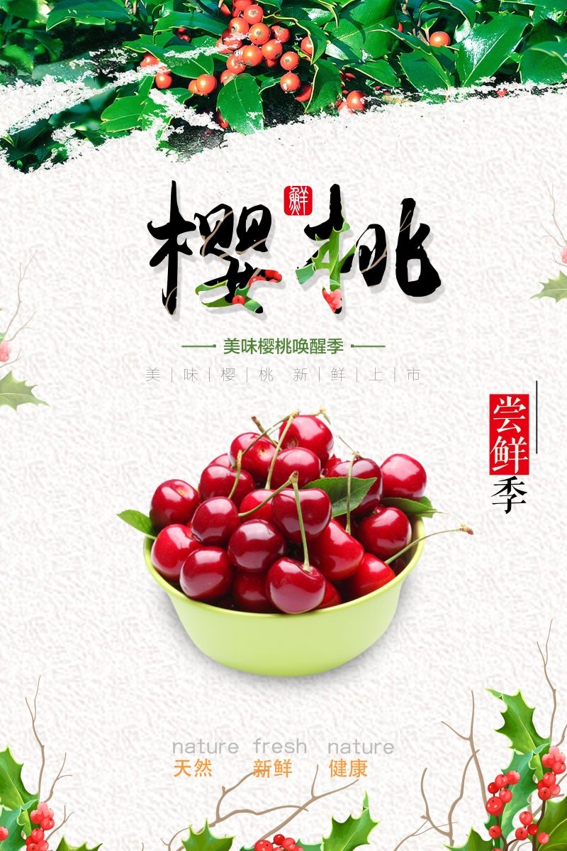 新鲜的樱桃促销宣传单海报展板背景广告设计素材 (30)