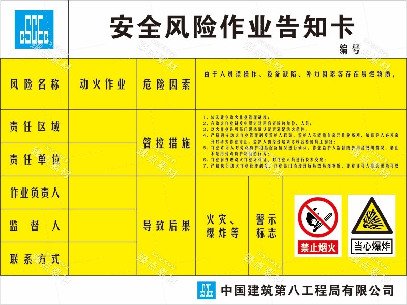动火作业安全风险点告知牌展板海报安全生产警示牌图片素材