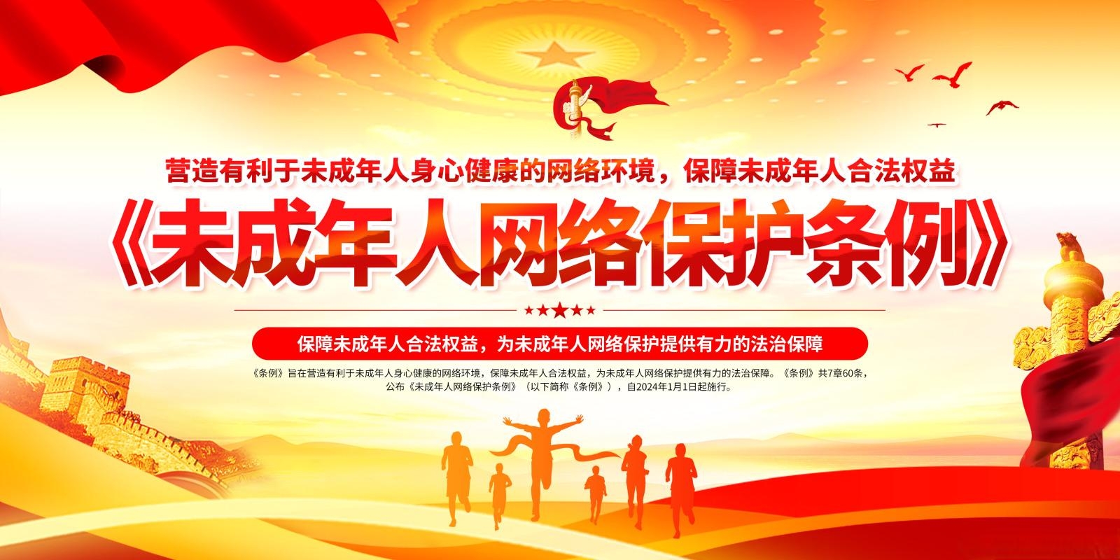 大气未成年人网络保护条例党建展板海报