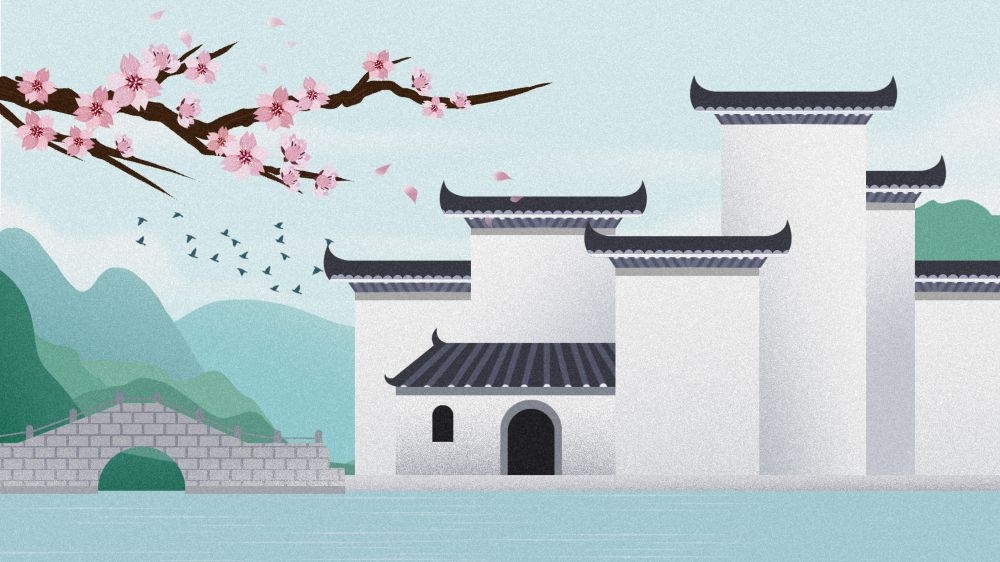 古建筑中国风国潮城市海报插画扁平印象地标 (38)