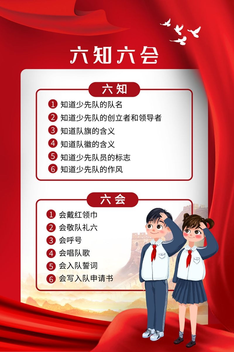 卡通少先队员六知六会一做海报 (11)