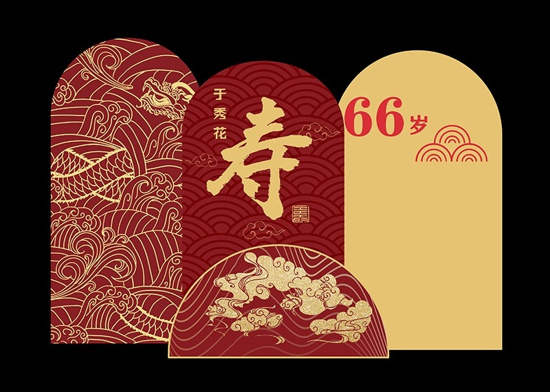 红色古典寿宴场景布置美陈素材老人长辈生日寿辰背景11