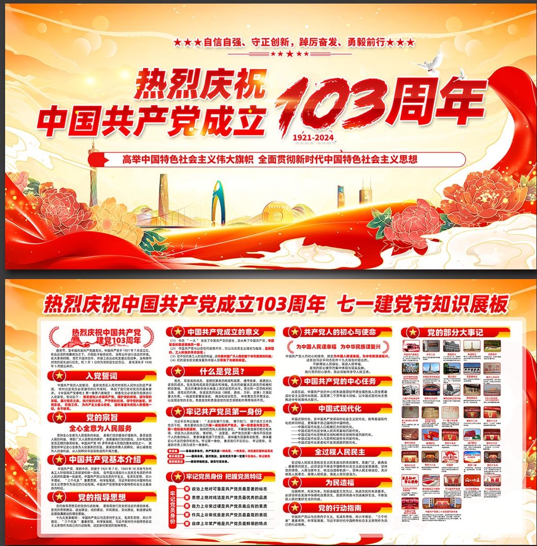 2024七一建党节建党103周年展板 (3)
