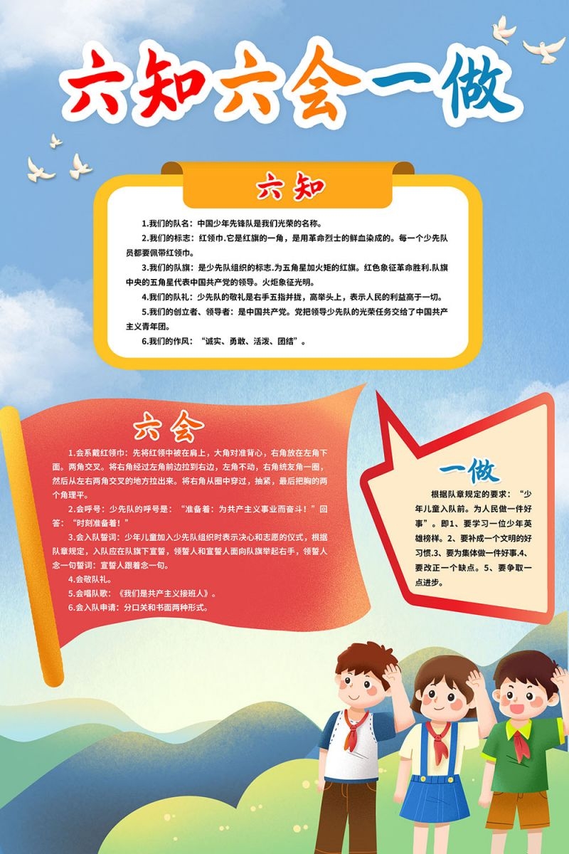 卡通少先队员六知六会一做海报 (4)