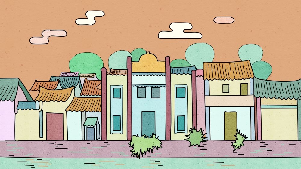古建筑中国风国潮城市海报插画扁平印象地标 (63)
