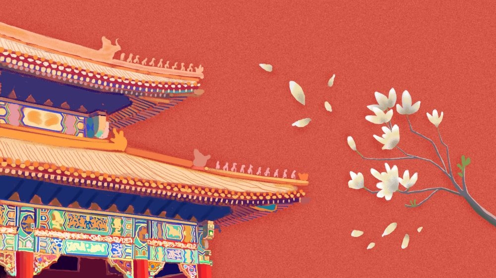 古建筑中国风国潮城市海报插画扁平印象地标 (78)