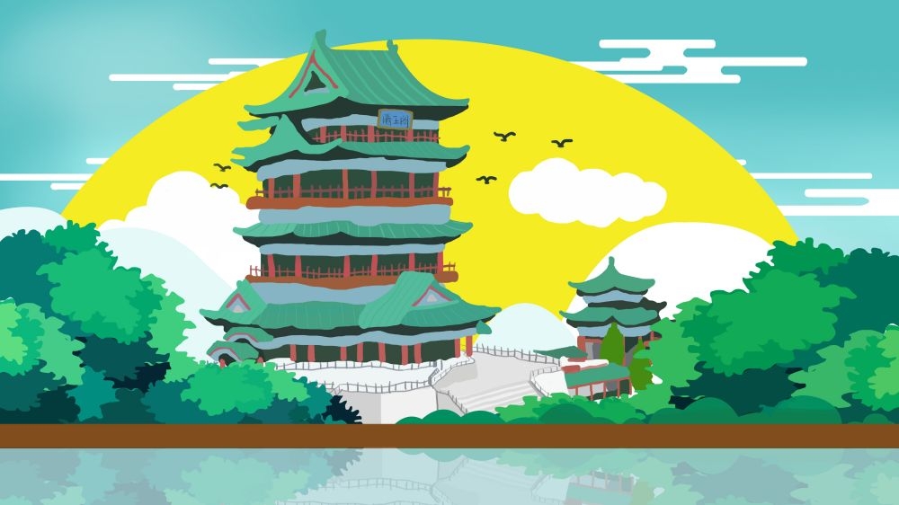 古建筑中国风国潮城市海报插画扁平印象地标 (46)