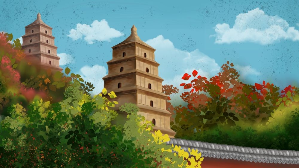 古建筑中国风国潮城市海报插画扁平印象地标 (58)